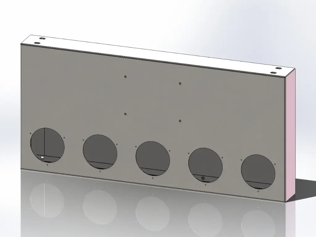 [SLI002550] Rear Tail Light Panel Bumper Boxes - 34" x 16" x 3.5" | Mirror Stainless (4 - 4" Light Holes, No License Plate Holes, Square Corners)