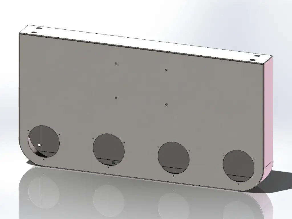 [SLI002574] Rear Tail Light Panel Bumper Boxes - 34" x 18" x 3.5" | Mirror Stainless (4 - 4" Light Holes, No License Plate Holes, Square Corners)